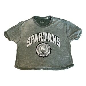 Michigan State Women's Pressbox Spartans Edith Vintage Burnout Crop T-Shirt Med‎